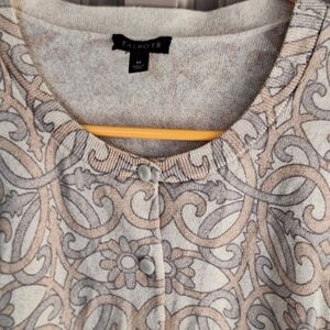 Talbots Cardigan SzM Classic Fall Colors Metallic Thread Crew Neck Pearly Button